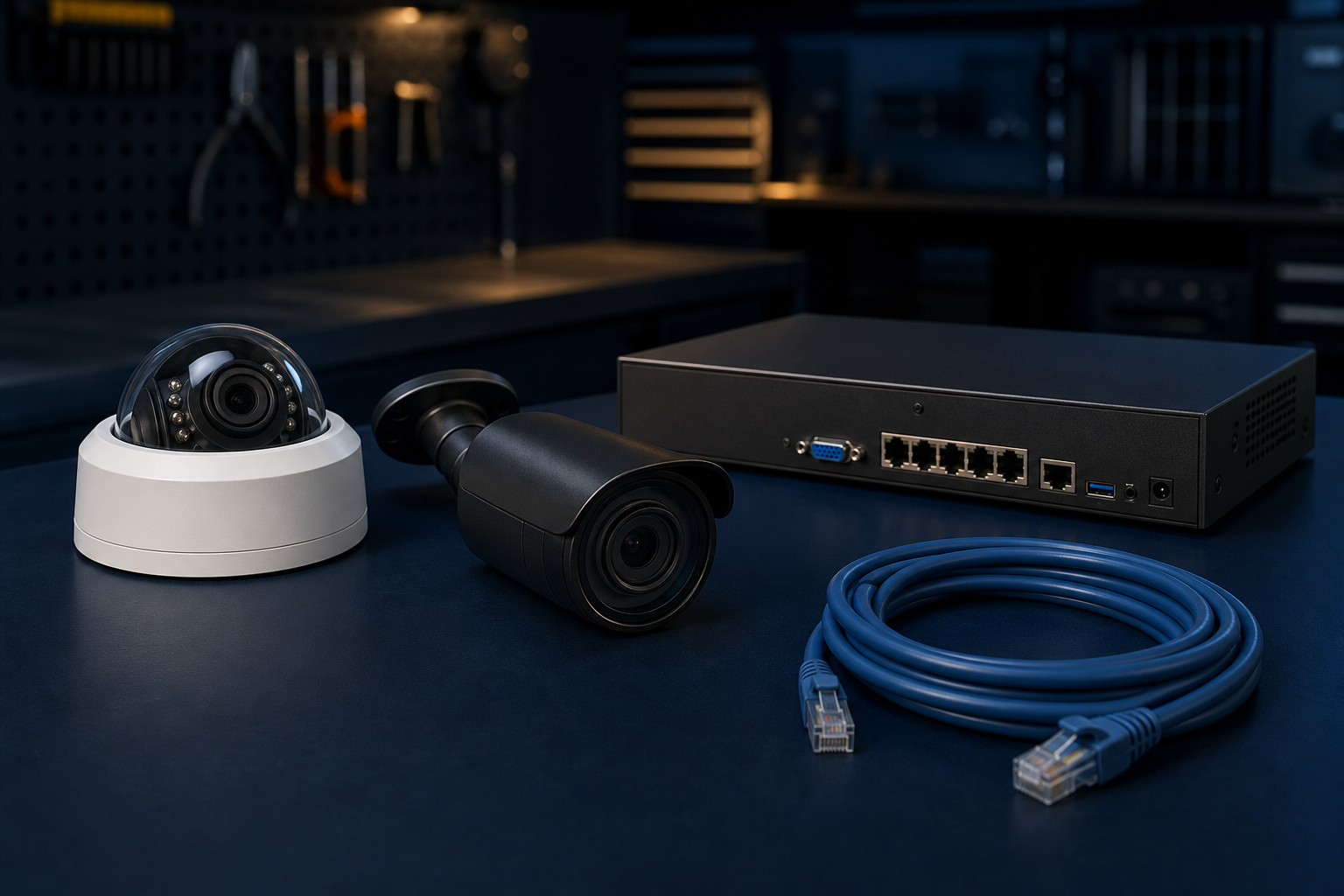 Commercial security cameras, recorder, and network cable